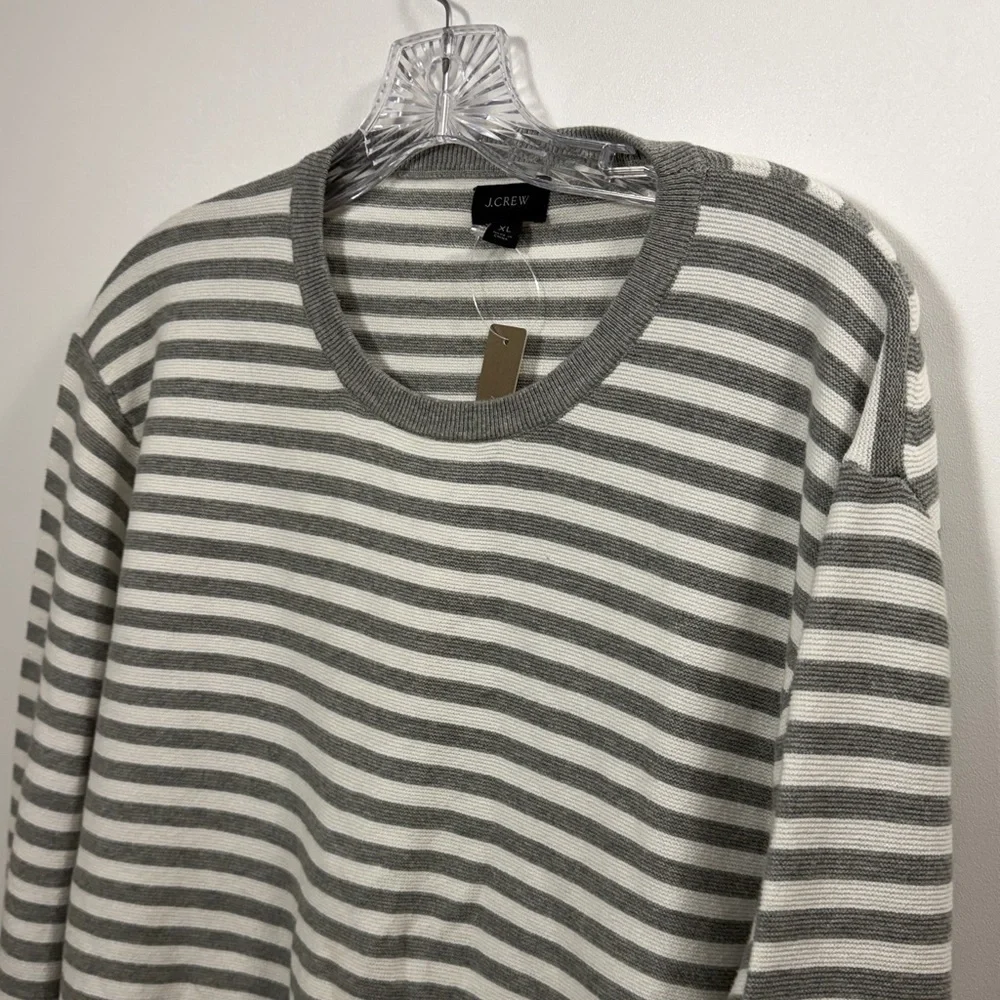 J.Crew Men’s Cotton Crewneck Sweater in striped garter stitch size XL. NWT.